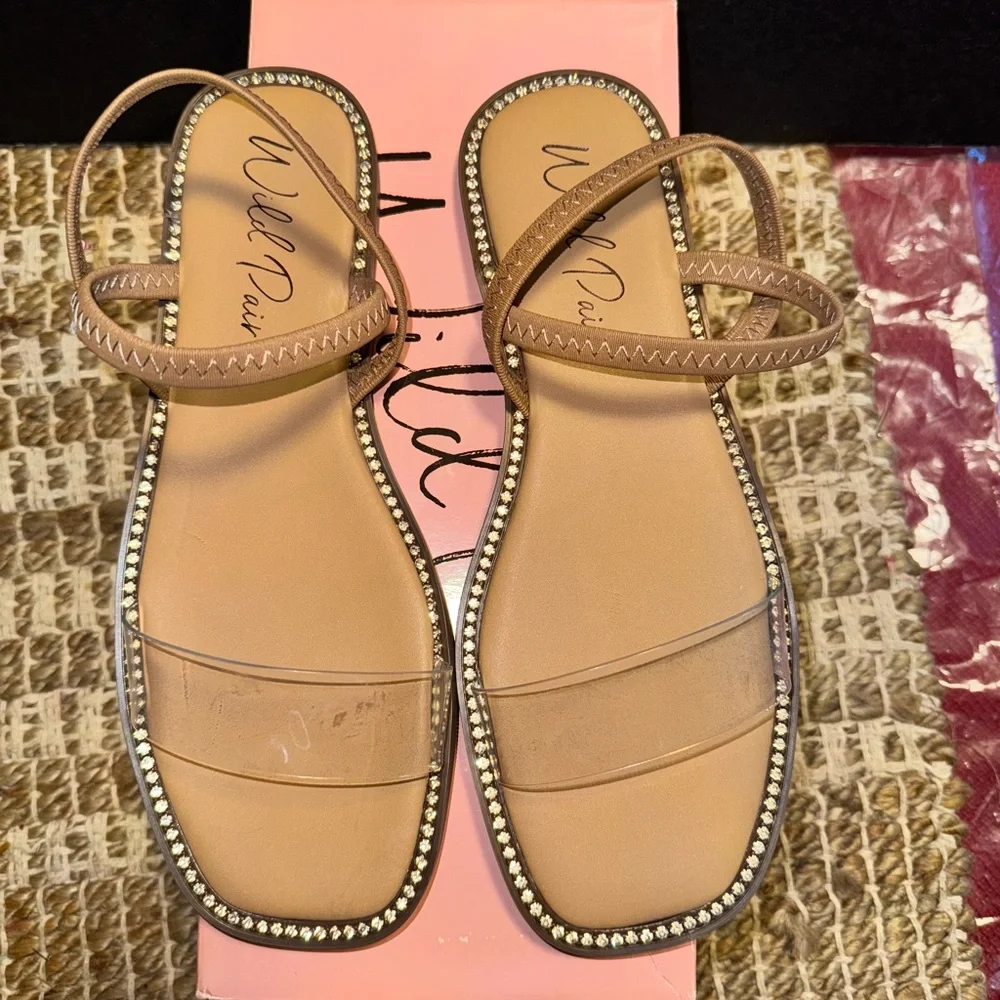 Wild Diva Beige Sandals with Rhinestone Trim - Picture 3 of 6